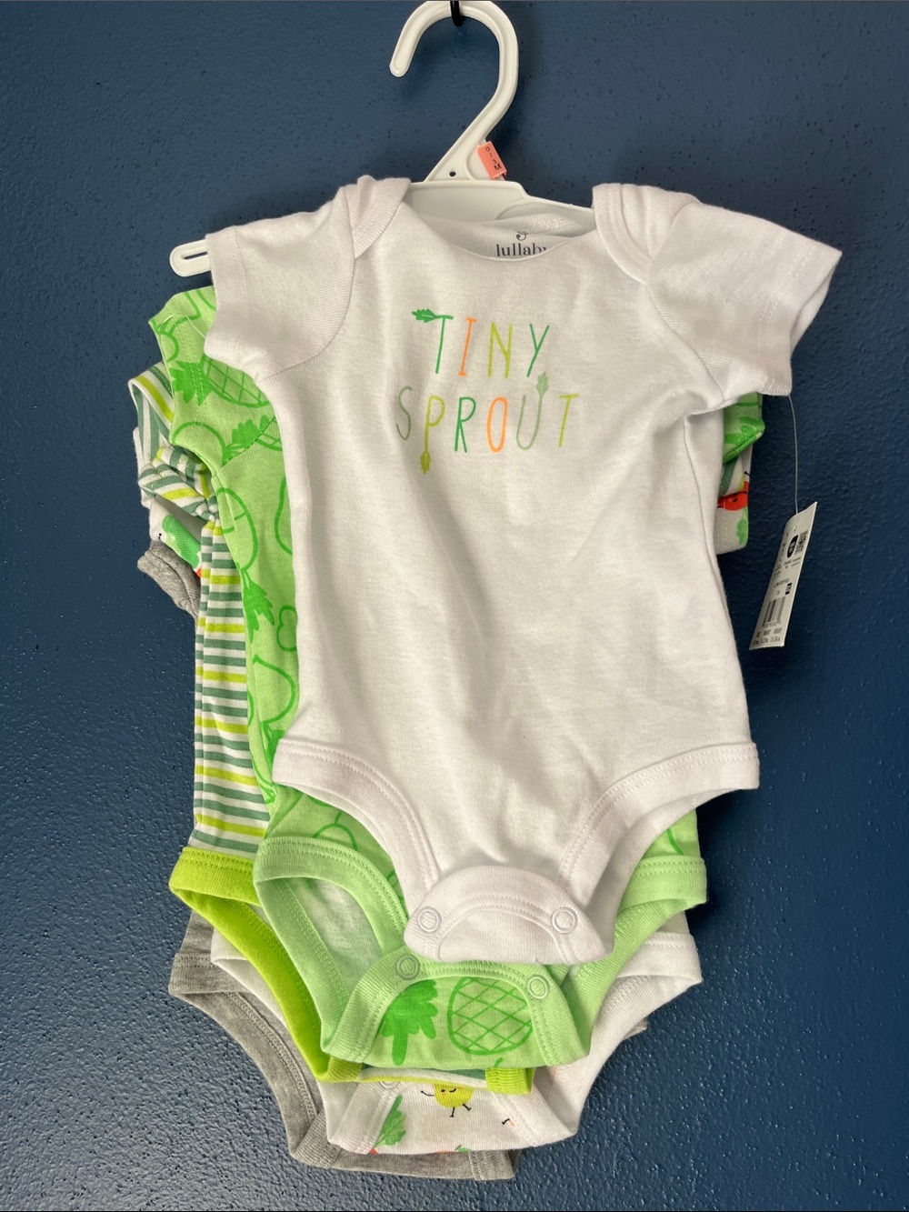 Lullaby Tiny Sprout White & Green Baby One-Piece Bodysuit - 5-Pack